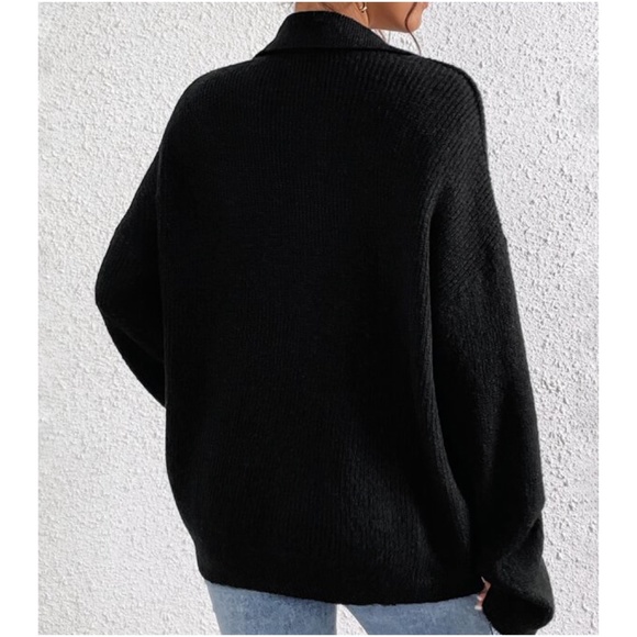 Solid Notched neck Oversized Sweater Top - Picture 4 of 9